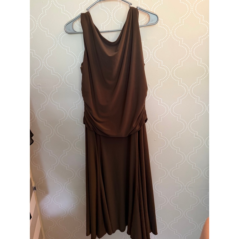 Sandra Darren Midi Dress Cowl Neck Ruched Draped Brown Size 16 - Picture 6 of 9